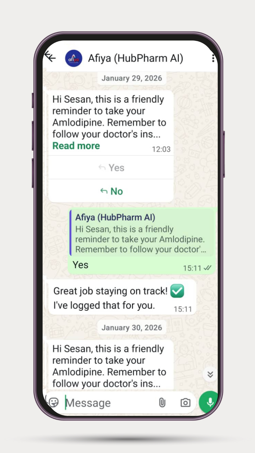 HubPharm Afiya Reminders